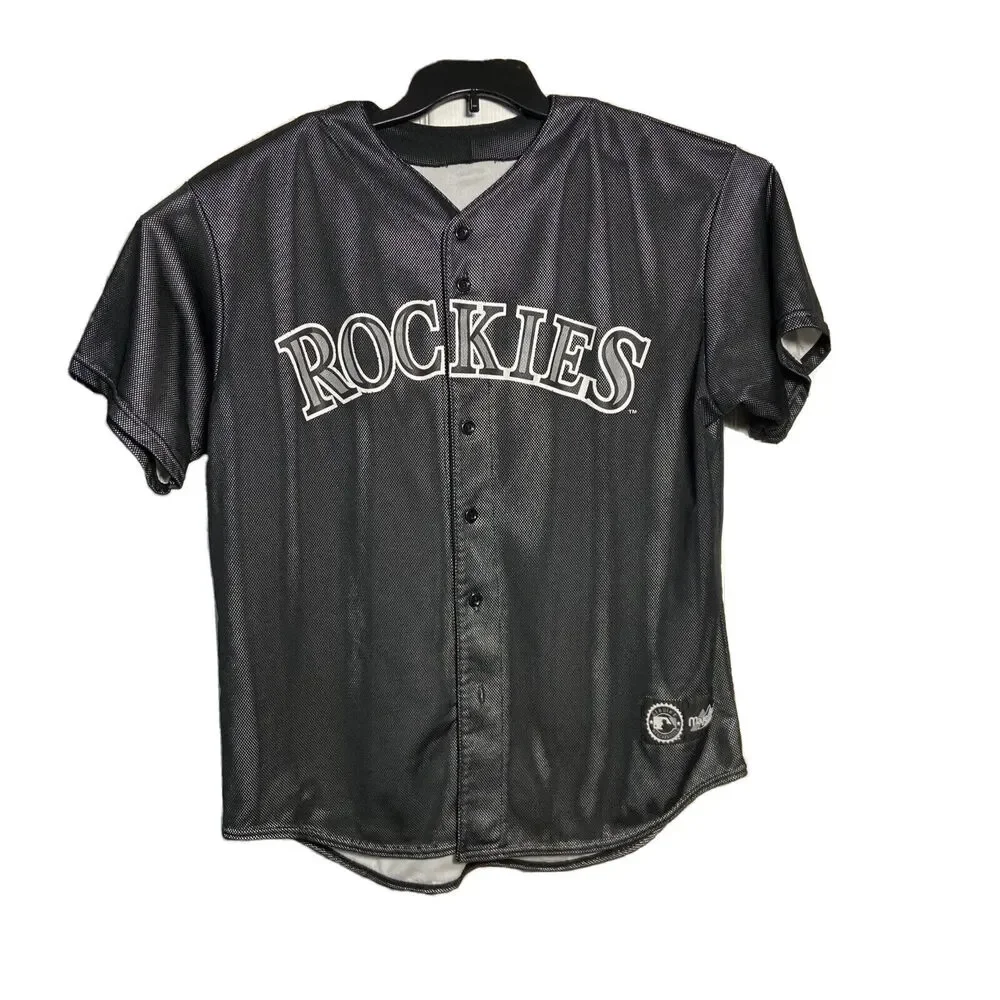 Colorado Rockies Majestic Black Lined Jersey Black Tag 90s Mens Size XL MLB - Picture 1 of 4
